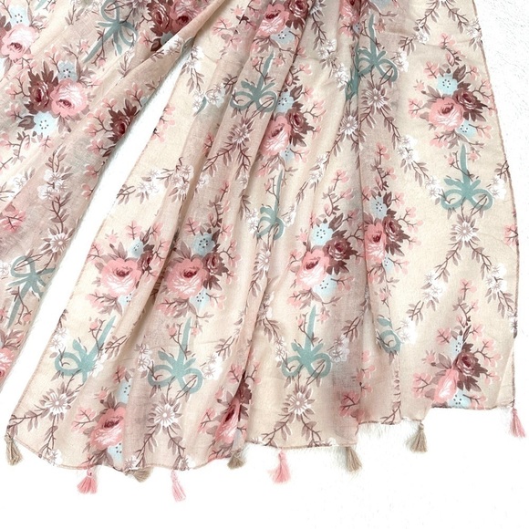 Luxury Tassel Floral Print Scarf Shawl - Picture 1 of 5